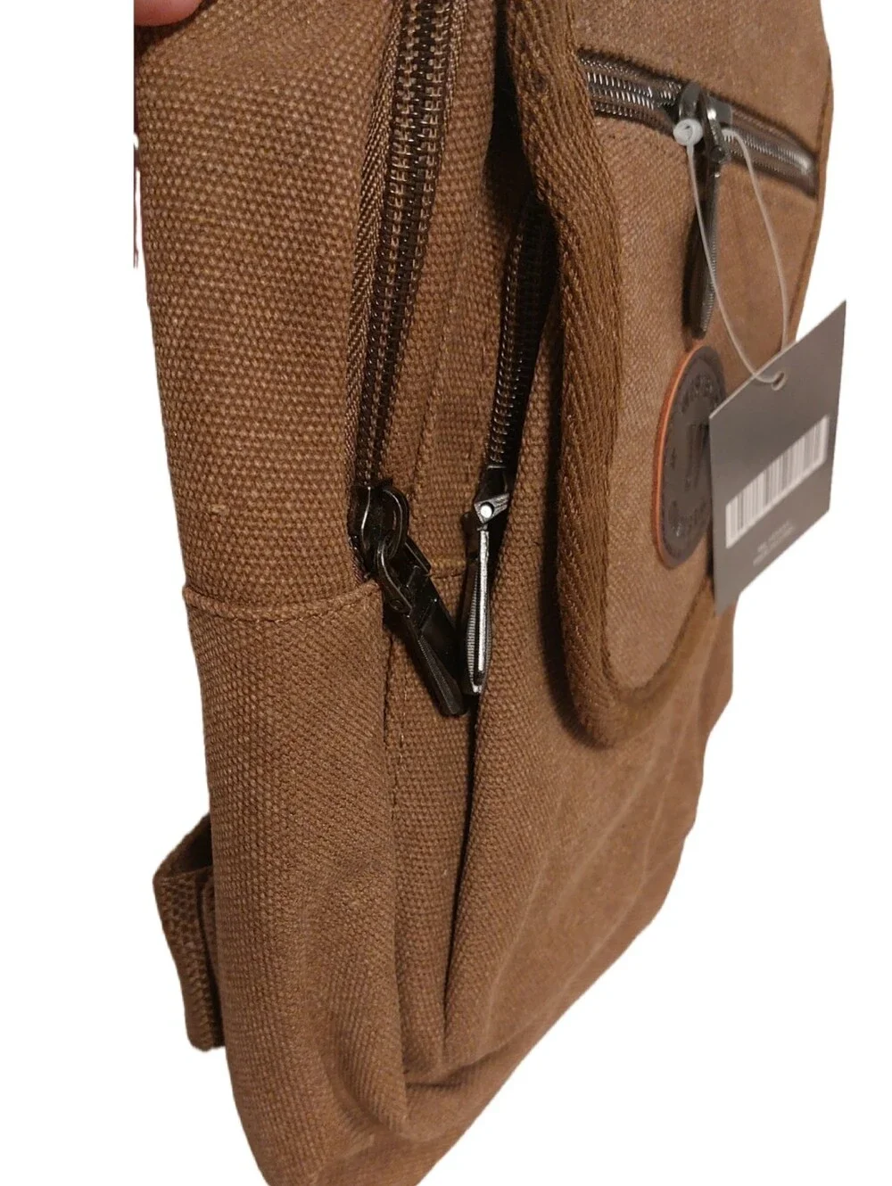Canvas Slingback Crossbody Brown Backpack W/Adjst Strap Multi Compartments NEW